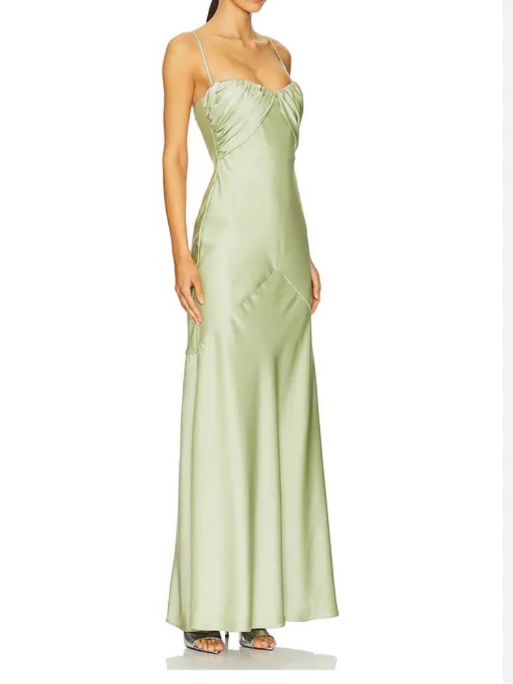 Lovers + Friends JANEA GOWN Sage Green Satin Spaghetti-Strap Maxi Dress